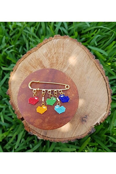 SEARD Miyuki Boncuk El Yapımı Renkli Kalp Iskoç Iğnesi / Yaka Iğnesi / Broş