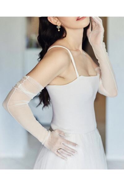 Gelince Alışveriş Μακριά τούλινα γάντια νύφης – Αξεσουάρ νύφης