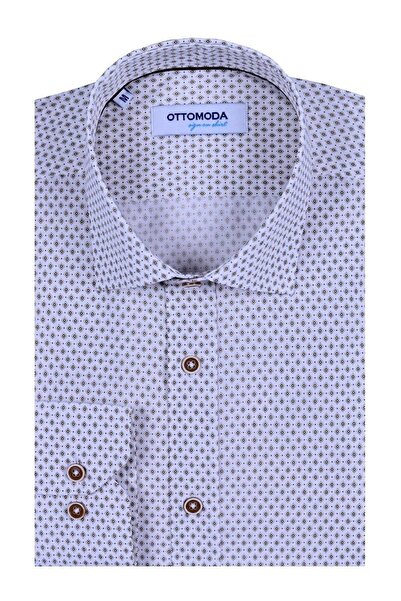 Ottomoda Erkek Desenli Bej Uzun Kollu Regular Fit Gömlek, Ot-cp-20052