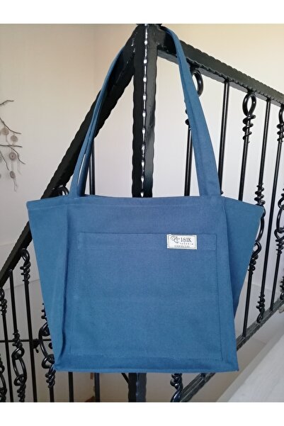 IŞIK Indigo Mavi Kanvas Kumaş Tote Çanta