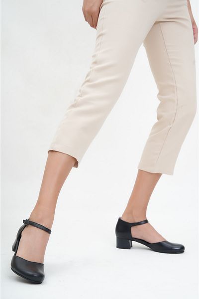 Deripabuc Genuine Leather Black Women's Heeled Leather Shoes Shn-0136