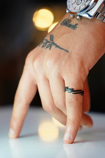 THE Gifts Şimşek Model Ayarlanabilir Siyah Yüzük