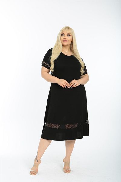 Mami Plus Size Knee Length Short Sleeve Skirt and Viscose Combed Cotton Dress with Sleeve Garnish