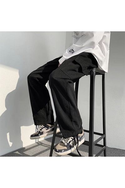 Gofeel Unisex Loose Fit Cargo Pocket Black Colored Thread Sweatpants