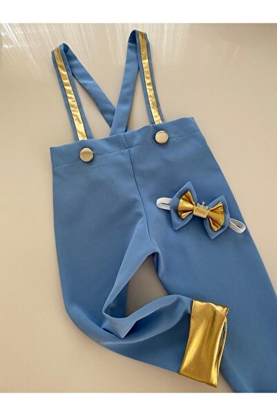 tubibebe Bebe Mavi - Gold Salopet + Papyon