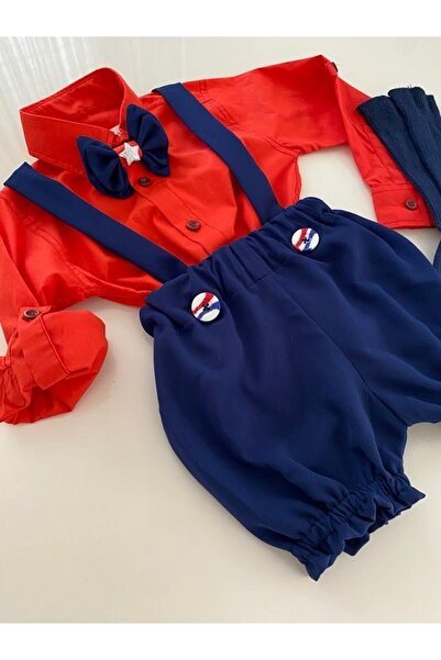 tubibebe Shirt Excluded. Navy Blue Salopet Set (SALOPET BOW TIE AND SOCKS - SHIRT EXCLUDED.)