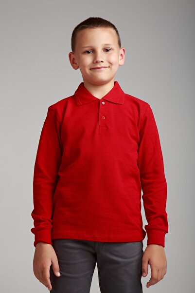 MaviMoure Unisex Children's Long Sleeve Regular Fit Polo Collar Solid Color S...