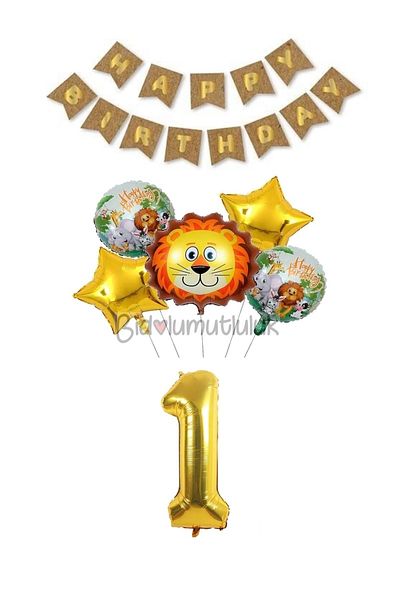 BİDOLUMUTLULUK Safari Birthday Set with Age Foil Balloons