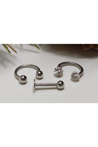 Işıl Işıl Unisex Metallic Surgical Steel Piercing Set of 3