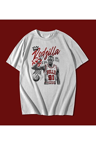 rebelberi تي شيرت Rodzilla مكتوب عليه كرة السلة Dennis Rodman باللون الأبيض م...