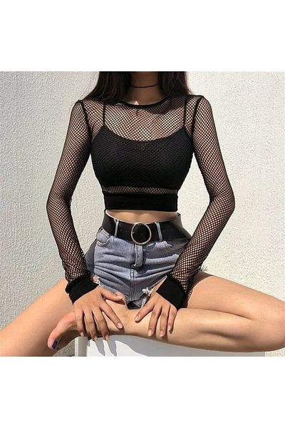 Planet Butik Μαύρο διχτυωτό κόψιμο