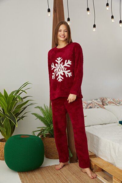 Siyah İnci Bordo Nakışlı Alt-üst Wellsoft Pijama Takım
