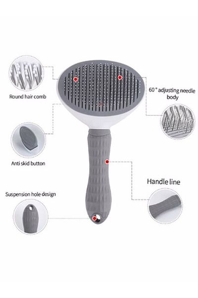 TUĞRA PET MARKET Automatic Cleaning Button Comb, Cat Dog Pet Hair Comb 1 Piece (BLUE, PINK, GRAY)