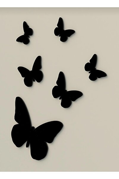 MODAT Dekoratif Ahşap 6lı Kelebek Duvar Süsü Siyah