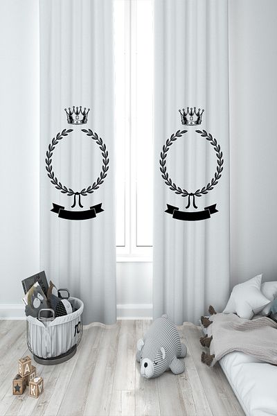BAMBAŞKA MODA Βρεφικό και Παιδικό Δωμάτιο King Crowned Wheat Pattern Κουρτίνα με φόντο με δύο φτερά Bmfp-320
