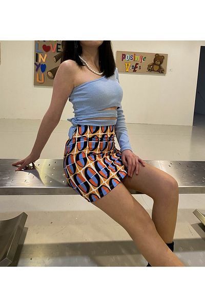 MET AND MARCH Mini Patterned Skirt