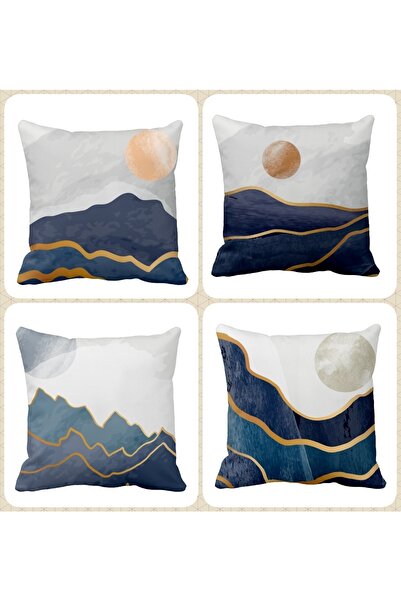 QueenHome Set de 4 huse de pernă decorative cu model digital imprimat albastr...