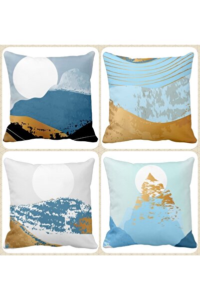 QueenHome Set de 4 huse de pernă decorative cu model de munte cu acuarelă imp...