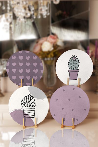 Realhomes 4-Piece Heart & Cactus Special Design Placemat & Supla