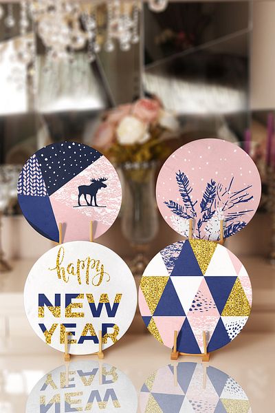 Realhomes 4-Piece Happy New Year Themed Placemat & Plate