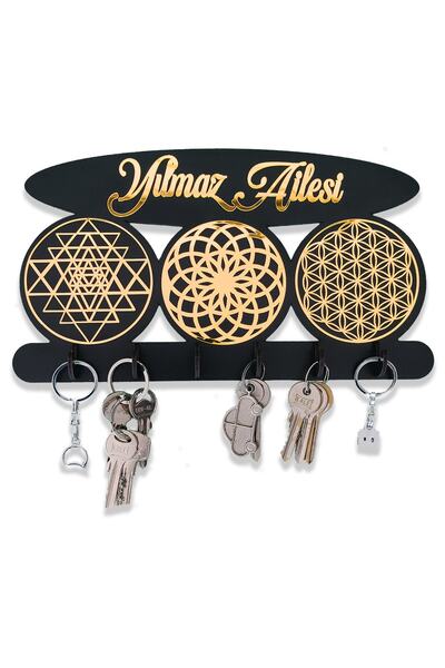 GEEG Yaşam Çiçeği Sri Yantra Ve Torus Nefesi Ahşap Anahtarlık Askısı - Isme Ö...