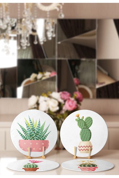 Realhomes 4-Piece Cute Potted Cactus Designed Placemat & Supla