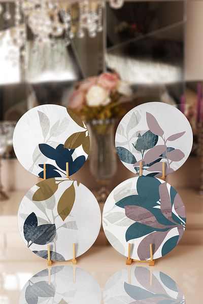 Realhomes 4-Piece Pastel Colored Leaf Designed Placemat & Supla