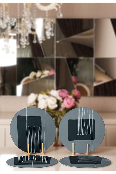 Realhomes 4-Piece Light Smoke Colored Placemat & Plate with Onedraw Drawing