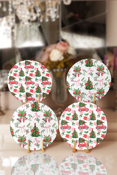 Realhomes 4-Piece Christmas Pine Tree Special Designed Placemat & Supla