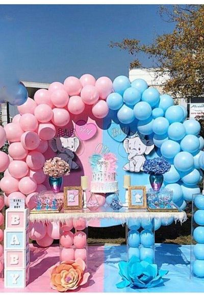 Parti dolabı Gender Party Balloon Chain Decoration (30 Macarons Blue, 30 Pink Balloons, Balloon Glue + Chain)