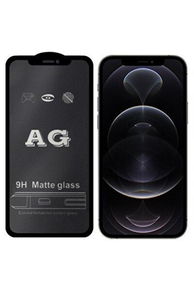 Ally Iphone 12 -12 Pro 6.1inç Full Glue Matte Tempered Cam Ekran Koruyucu Siyah