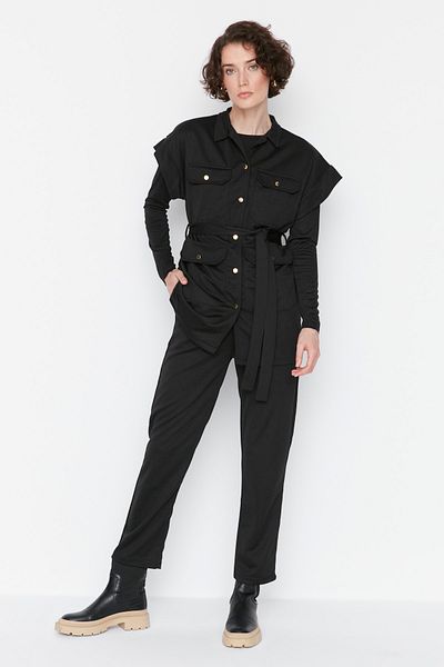 Trendyol Modest Scuba Fabric Vest and Trousers Set - Black Belted TCTAW23US00167