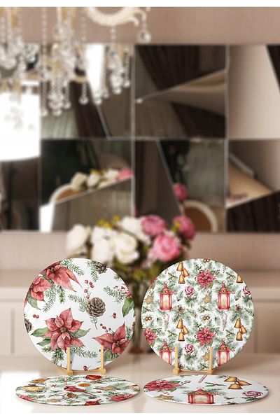 Realhomes 4-Piece Colorful Flower & Leaf Designed Placemat & Supla