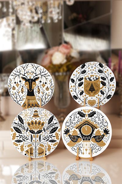 Realhomes 4-Piece Coffee & Black Colored Special Design Placemat & Supla