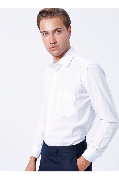SÜVARİ Cămașă albă Dobby pentru bărbați cu guler clasic Gm 2025000213