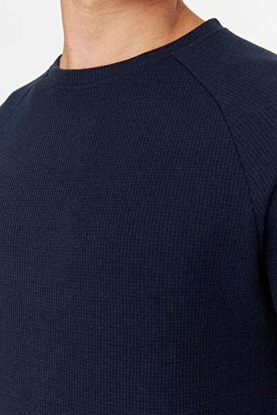 Trendyol Collection Navy Blue Regular Fit gofri kötött pizsama szett TMNAW23PT00015