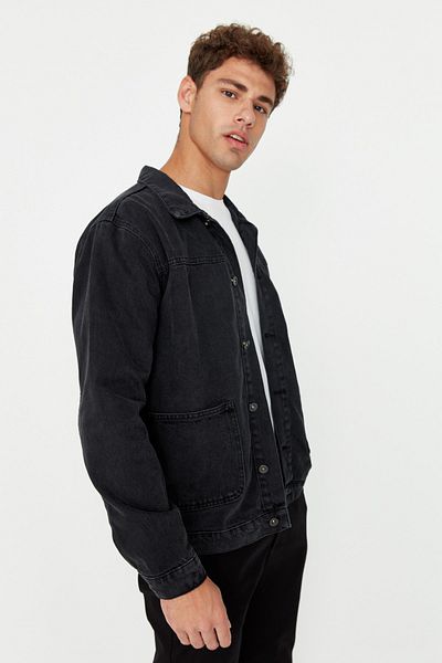 Trendyol Collection Anthrazitfarbene Jeansjacke mit normaler Passform TMNAW23CE00011
