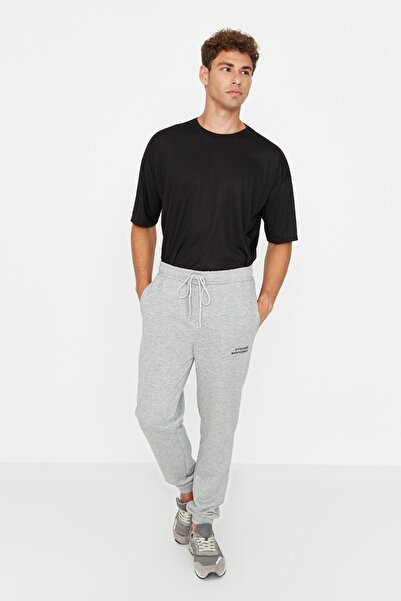 Trendyol Collection Gray Regular/Normal Cut Rubber Leg Cotton Sweatpants Tmnaw23Ea00020