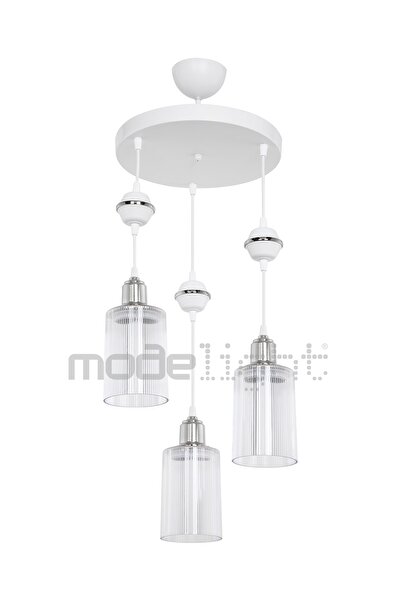 Modelight Akses Beyaz Küre Krom 3lü Şeffaf Camlı Avize Salon-oturma Odası-çocuk Odası-yatak Odası-yemek Odası