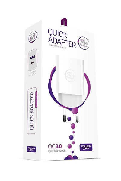 POWERWAY Hw25 Pd 25w+usb Qc 3.0 Çift Girişli Hızlı Şarj Başlığı(orjinal 3 Amper Garantili)