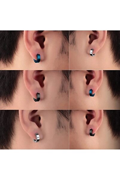 TREND COLLECTİON Unisex Siyah Titanyum Halka Küpe