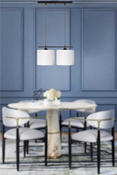 BSA LIGHTING Bruno 2'li Siyah Modern Avize(beyaz Abajurlu)