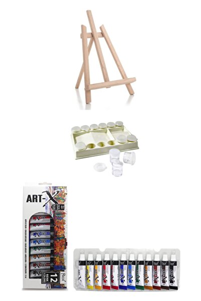 GLANCE Masaüstü Orta Boy Şövale-art-x 12 Ml 12 'li Akrilik Set-rich Şişeli Pa...