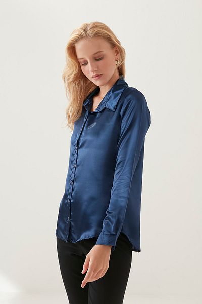 MEECY Cămașă de damă bleumarin din satin