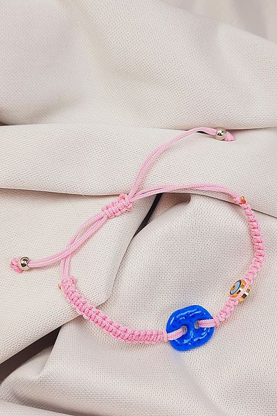 Nev Tasarım Syriac Two-Eyed Evil Eye Beaded Adjustable Bracelet