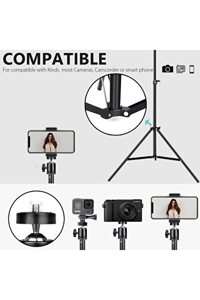 Enshall Bluetooth Kumandalı Tripod 2.1 Metre Metal Ring Lıght Lamba Ayağı 360 Döner Başlıklı Telefon Tutucu