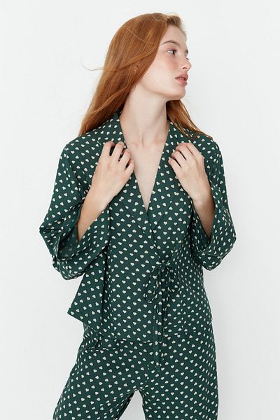 Trendyol Collection Green Heart Tie Detail Viscose Woven Pajamas Set Thmaw22Pt0300