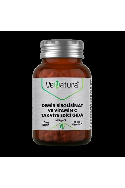 VeNatura Iron Bisglycinate and Vitamin C 60 Mg 90 Capsule 17 Mg Iron- (MIAD:01/2025)