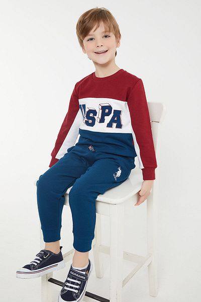 U.S. Polo Assn. Σετ φόρμας Claret Red Boy με ραβδώσεις