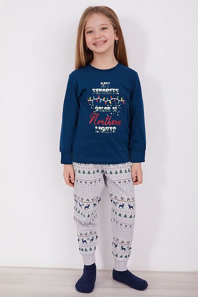 ROLY POLY Rolypoly Culoarea mea preferată este Set de pijamale cu mânecă lungă pentru fetiță, albastru bleumarin, Nopțile Nordului